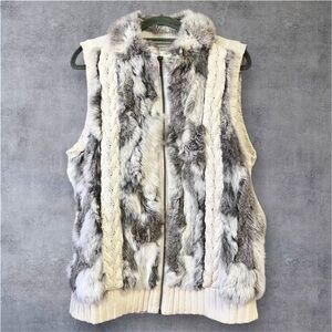 Christopher & Banks Rabbit Fur & Cable Knit Cozy Chic Vest L